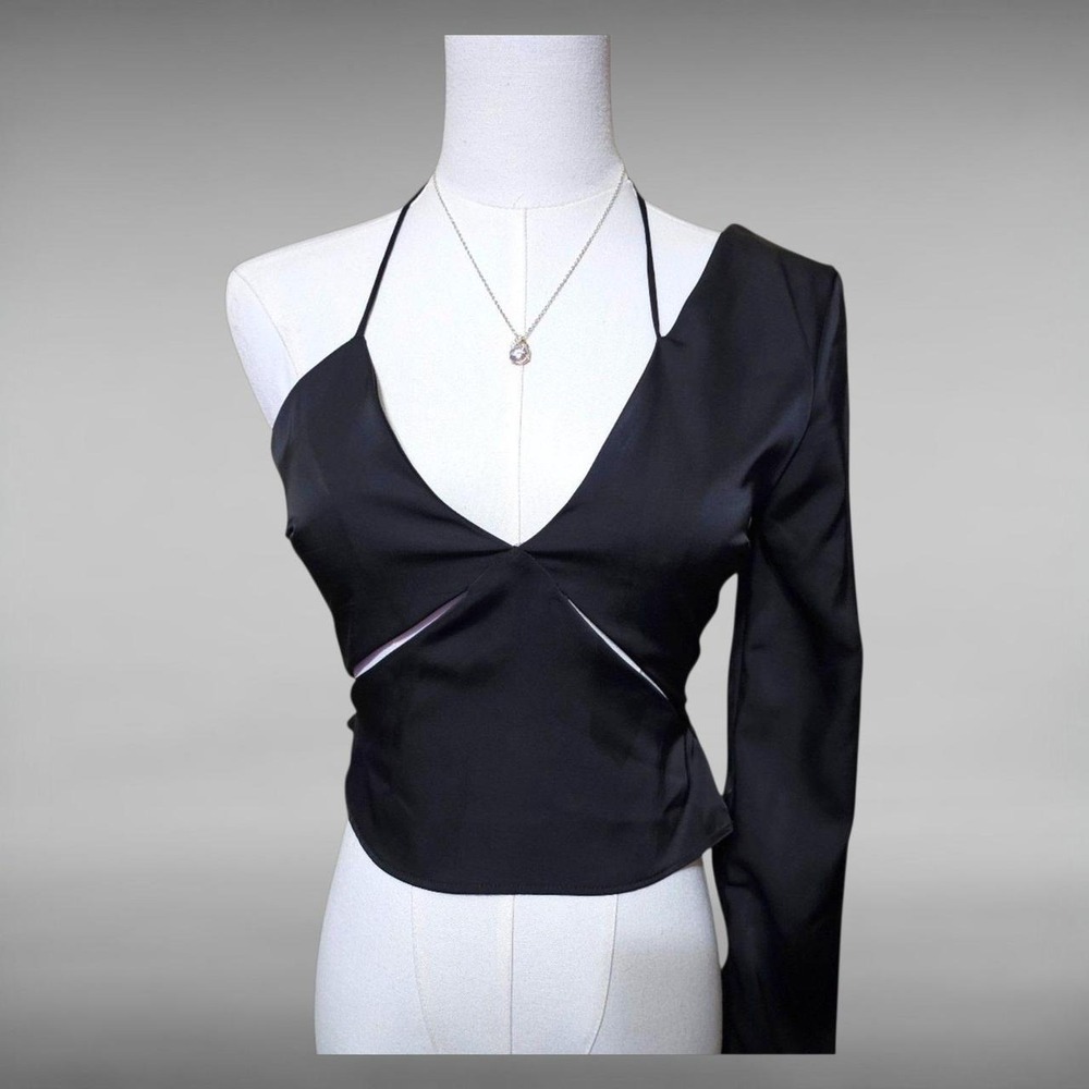 NWT Zara Goth Glam Satin Asymmetrical Cropped Halter One Sleeve Top Womens XS